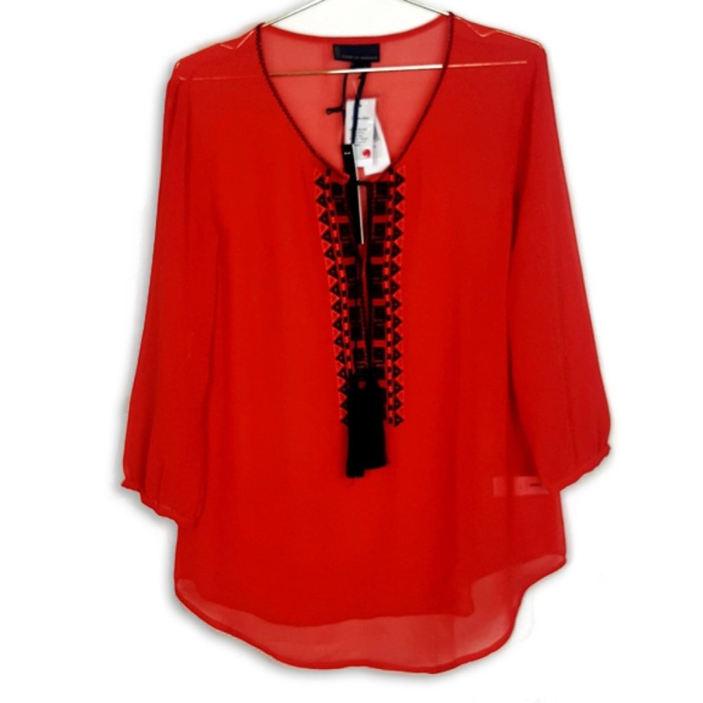 Jeans by Buffalo Sheer Embroidered Top Papaya Red